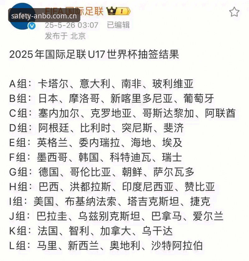 揭秘U17世界杯抽签背后：中国足球少年军的晋级密码与安博体育平台的深度观察